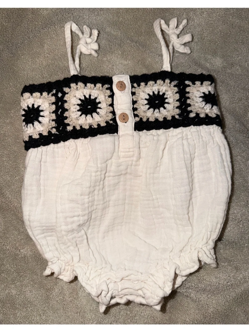 Girls Cream one piece with Black Crochet Waistband